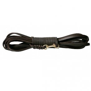 SPORLINE 10 MTR. UDEN HNDTAG AF 12MM SORT FEDTLDER MED INDFLETTET MESSINGKARABIN.