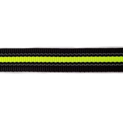 ANTI-SLIPLINE (KRAFTIGERE MODEL) MED NEON-FARVET KONTRASTSTRIBE "DOGSPORT" DELUXE MODEL MED SPECIEL H&Aring;NDSTOP AF 20MM GUMMIBELAGT WEBBINGB&Aring;ND MED MESSING KARABIN - SORT/NEONGUL.